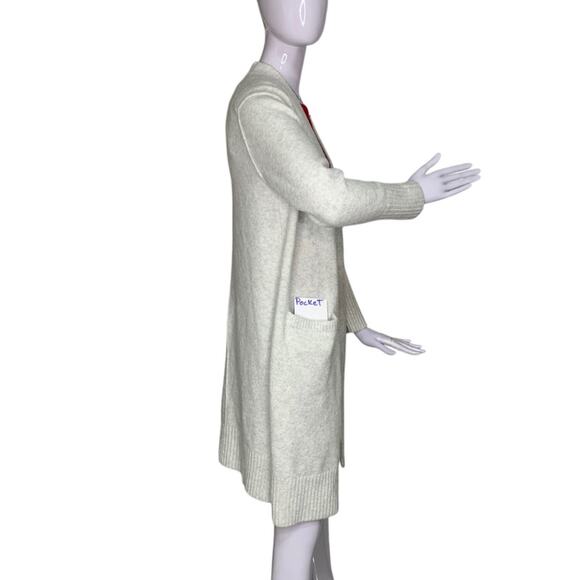 Calvin Klein Long Cardigan Knit Front Pockets Size M Heathered Beige/Gray - Picture 6 of 13